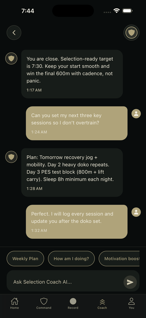 Gurkha Fit App - AI Coach Conversation