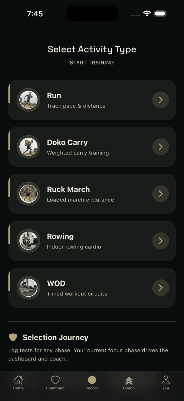 Workout tracking interface